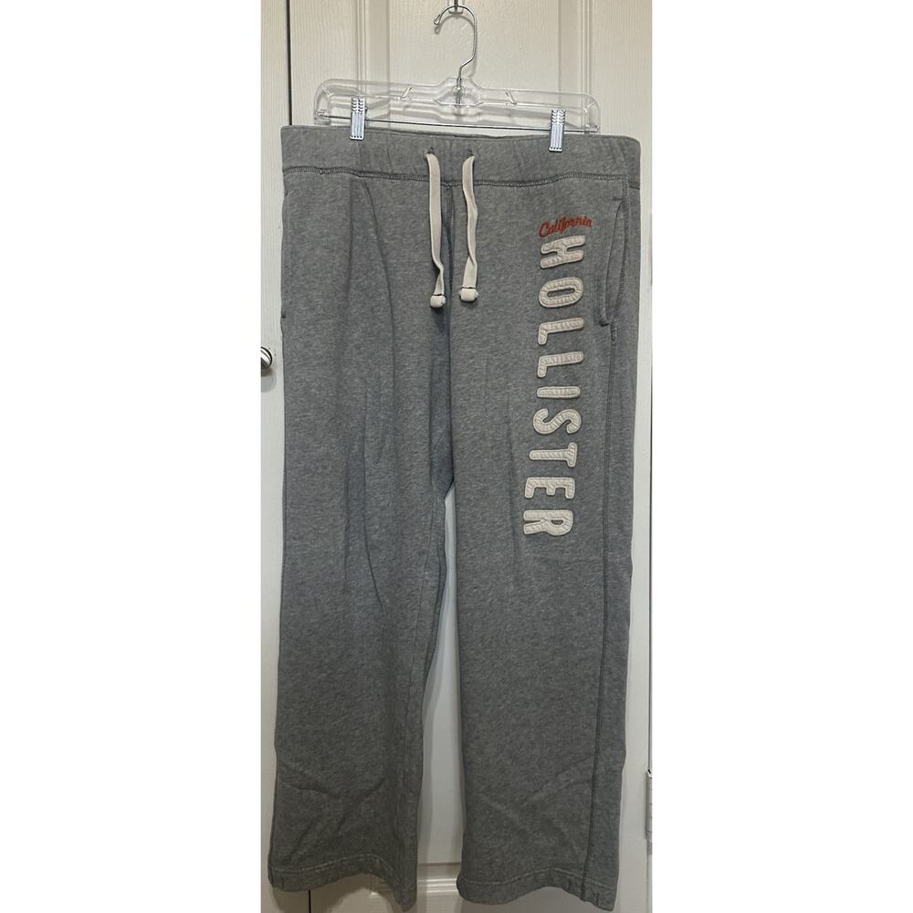 Hollister California Grey Wide Leg Sweatpants Size M Y2K Vintage Style Logo Surf